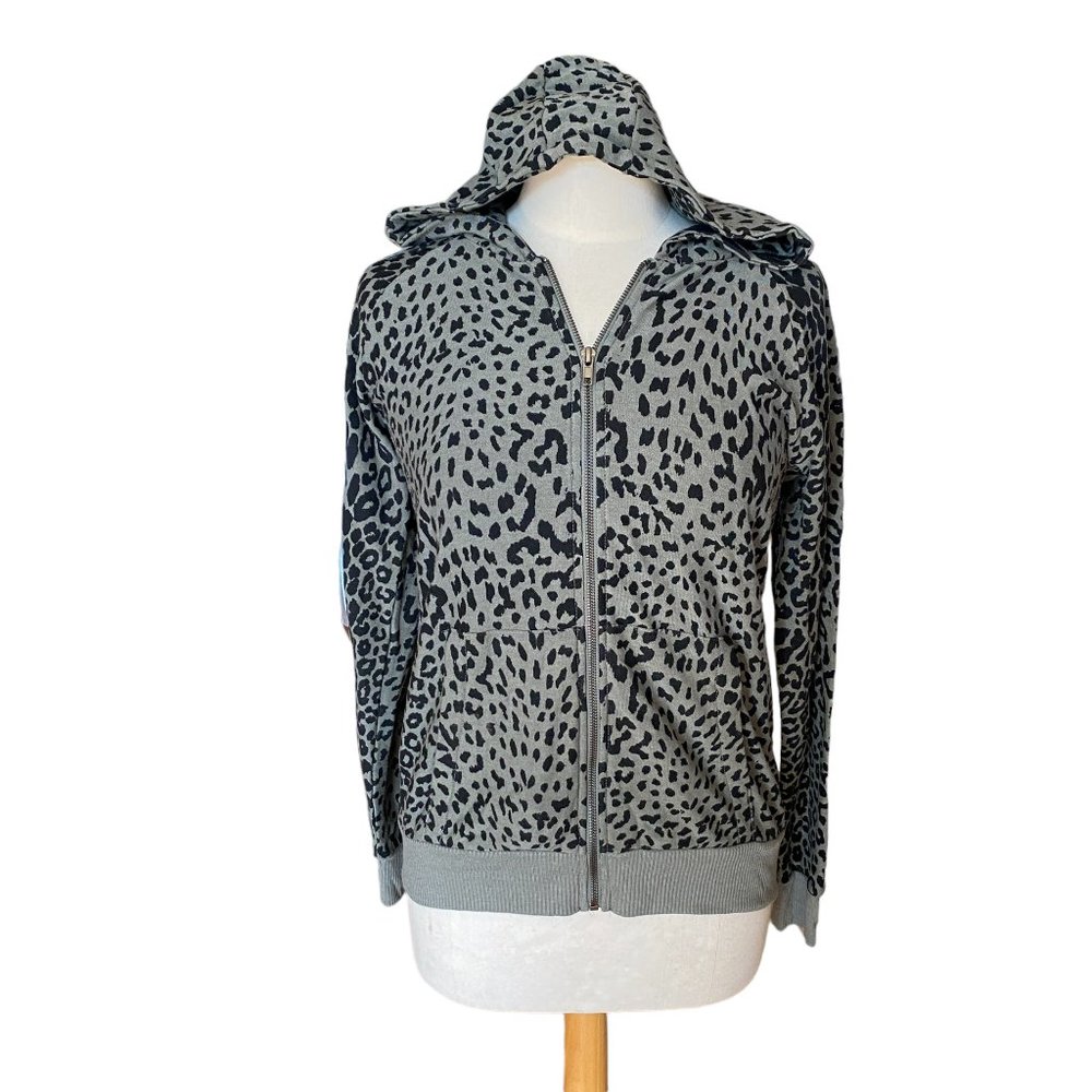 Chaser Olive Green Leopard Print Zip Up Hoodie Soft Knit Sweatshirt Athleisure-M